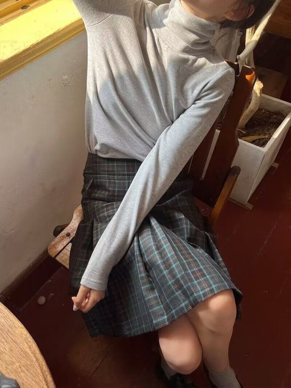 Plus-Size Plaid A-Line Pleated Skirt for Women - Mid-Length Checkered Spring/Summer College Style Skirt