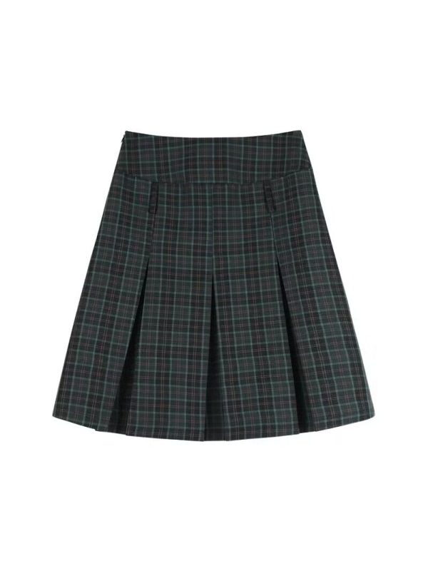 Plus-Size Plaid A-Line Pleated Skirt for Women - Mid-Length Checkered Spring/Summer College Style Skirt