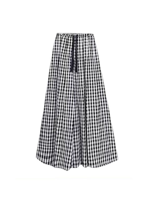 Plus Size Plaid Summer Skirt Pants for Curvy Women, Slimming Wide-Leg Flowy Trousers, Casual 2025 Fashion