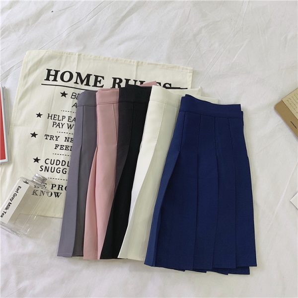 Plus Size Pleated High-Waisted A-Line Midi Skirt for Women, Korean Style Versatile Academy Look, Wrinkled Suit Design