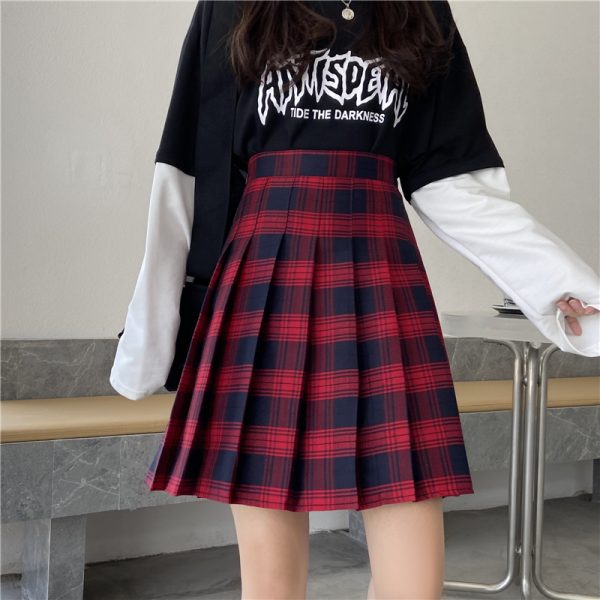 Plus Size Purple Plaid Pleated Midi Skirt for Women - High-Waisted A-Line College Style