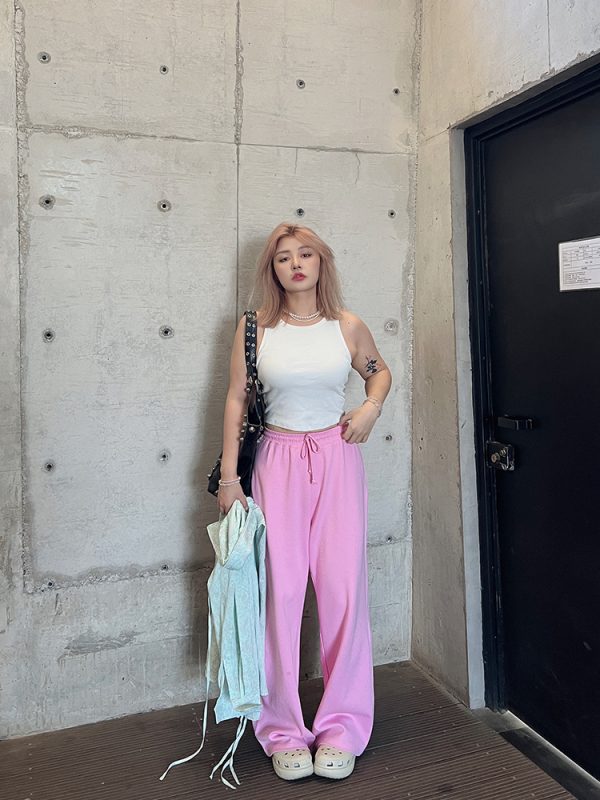 Plus Size Retro Barbie Pink Sweatpants for Women - Loose Fit Casual Street Style Long Pants