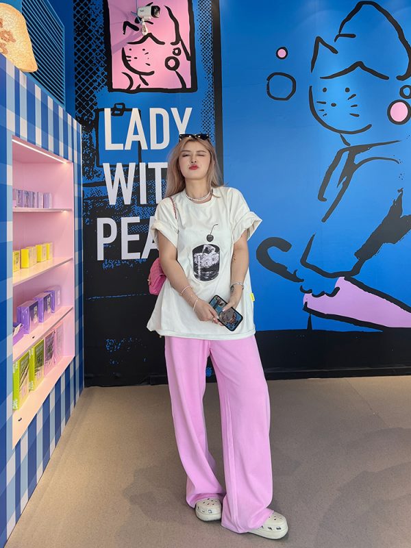 Plus Size Retro Barbie Pink Sweatpants for Women - Loose Fit Casual Street Style Long Pants