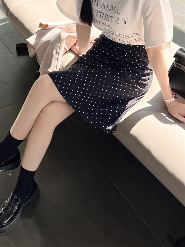 Plus Size Retro Black Polka Dot Half Skirt for Women, Summer A-Line Umbrella Skirt, Petite Bodycon Midi Style