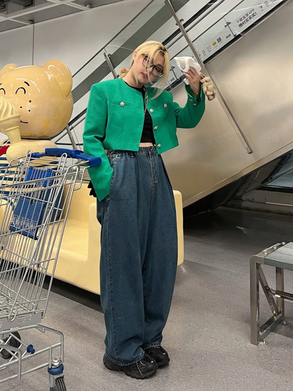 Plus Size Retro High-Waisted Button Straight-Leg Wide-Leg Pants - Casual Slimming Women's Jeans for Y2K and Vintage Style