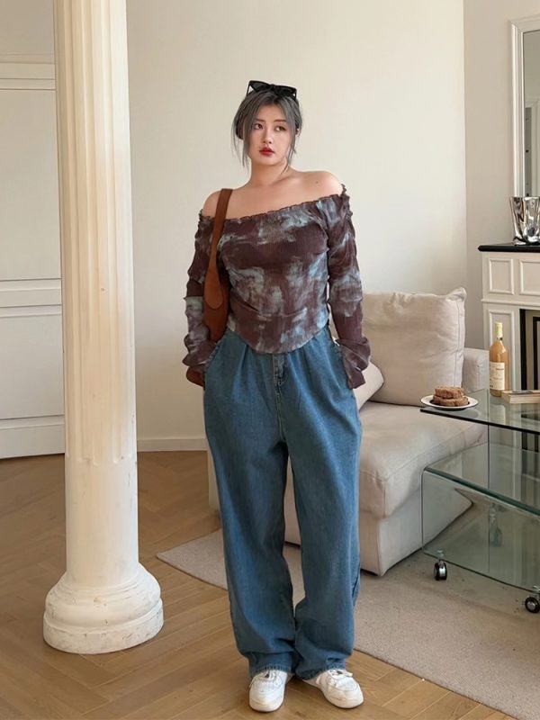 Plus Size Retro High-Waisted Button Straight-Leg Wide-Leg Pants - Casual Slimming Women's Jeans for Y2K and Vintage Style