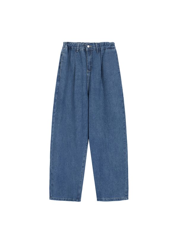 Plus Size Retro High-Waisted Button Straight-Leg Wide-Leg Pants - Casual Slimming Women's Jeans for Y2K and Vintage Style