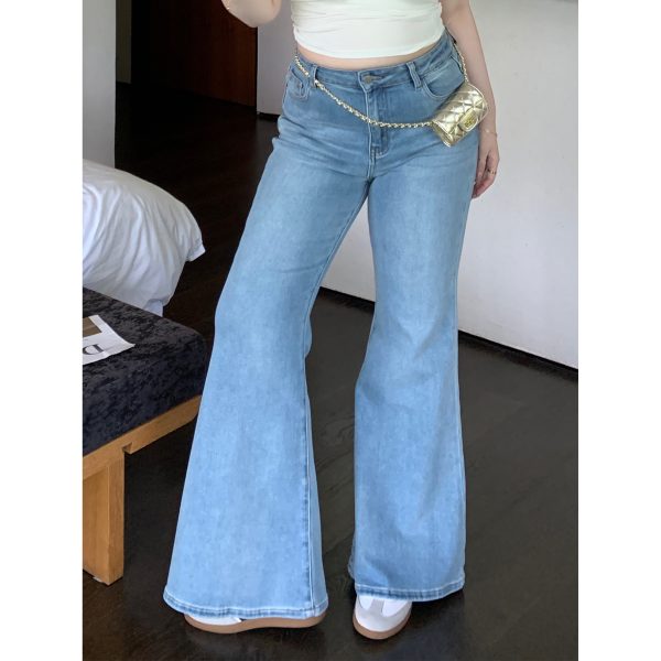 Plus-Size Retro Light Blue Stretchy Butt-Lifting Slim-Fit Flared Pants - Supermodel Shaping for a Chic 90s Look