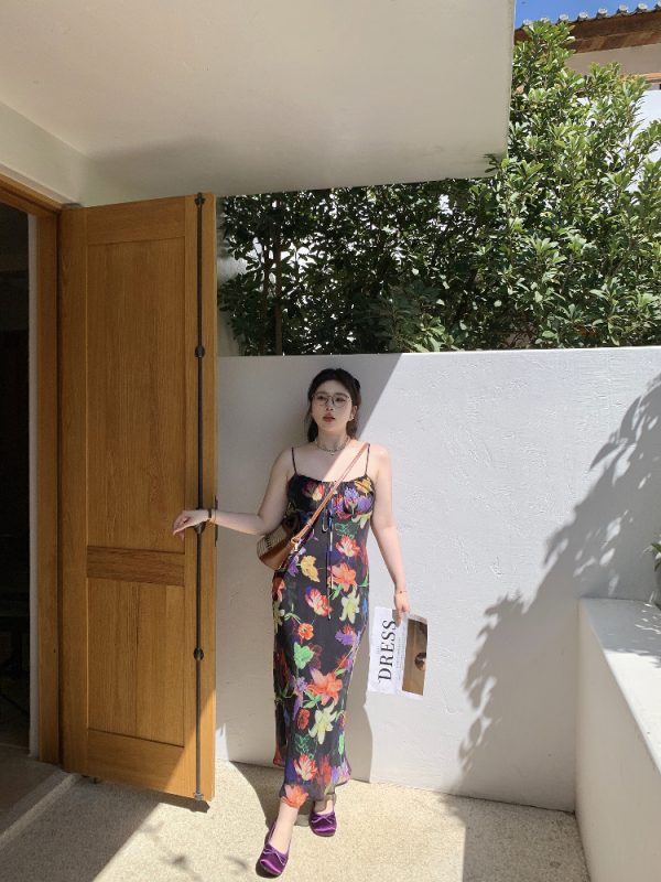 Plus Size Retro Tropical Floral Print Sling Dress - Slightly Chubby Summer Style for a Chic City Look