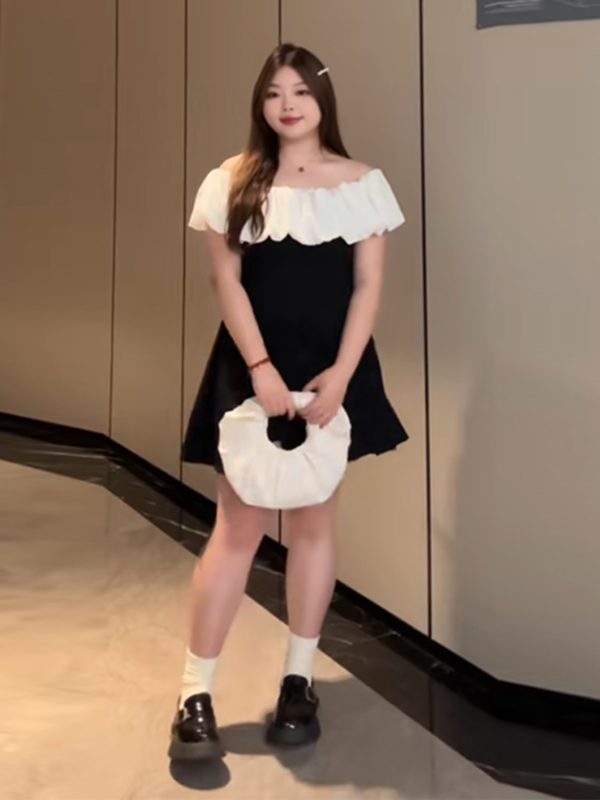 Plus-Size Ruffled Off-Shoulder Sexy Birthday Dress - Fitted Summer Style for Curvy Women, Slimming Aristocratic Look