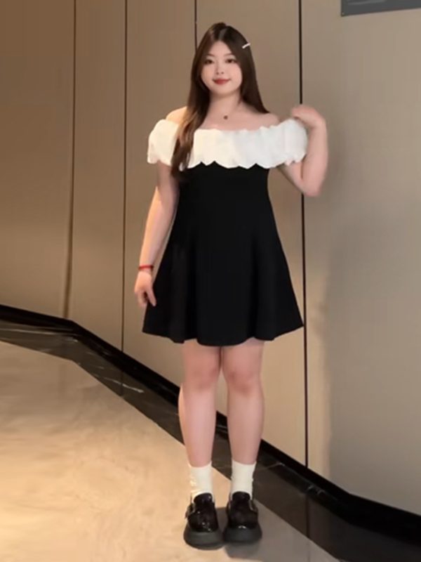 Plus-Size Ruffled Off-Shoulder Sexy Birthday Dress - Fitted Summer Style for Curvy Women, Slimming Aristocratic Look