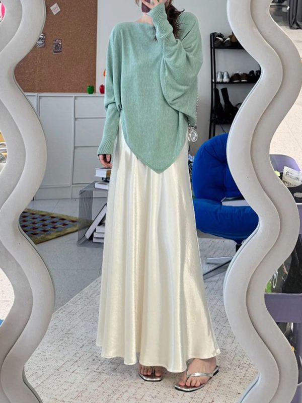 Plus-Size Satin A-Line Midi Skirt for Women - Flattering Mermaid Shape, 2025 New Style, Chic and Elegant Fashion