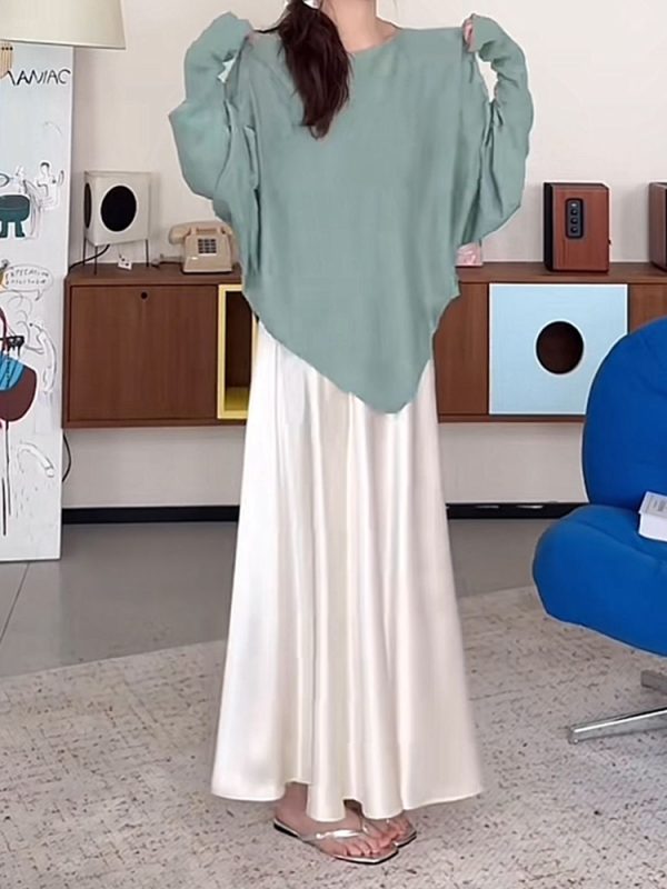 Plus-Size Satin A-Line Midi Skirt for Women - Flattering Mermaid Shape, 2025 New Style, Chic and Elegant Fashion