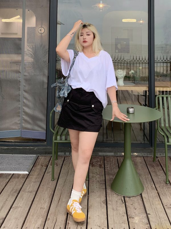 Plus Size Slimming A-Line Midi Skirt for Women, Stylish Summer Casual Streetwear, Fat mm Design, American Workwear