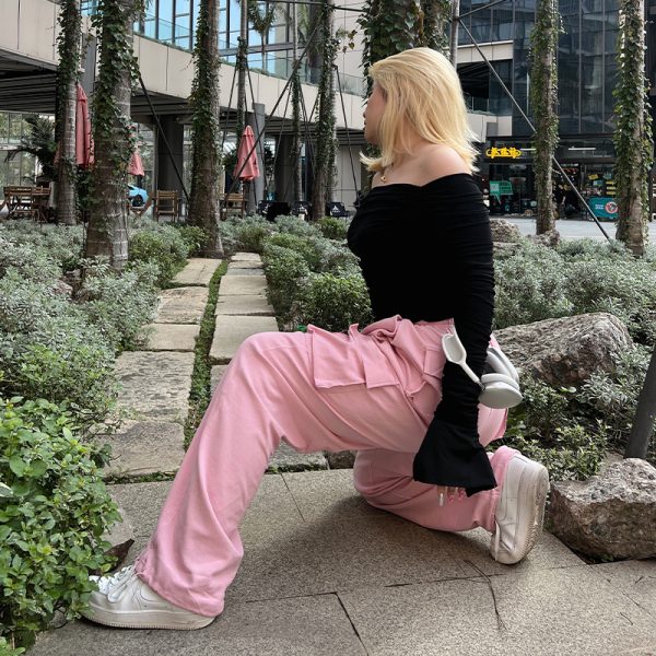 Plus Size Slimming Cargo Pants in Candy Color - European American Style Sports Casual Long Pants with Large Pockets for Spring Summer