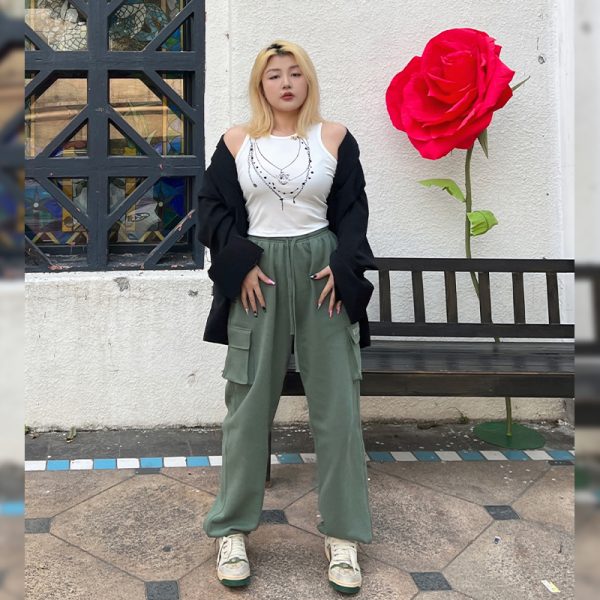 Plus Size Slimming Cargo Pants in Candy Color - European American Style Sports Casual Long Pants with Large Pockets for Spring Summer