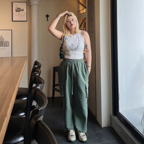 Plus Size Slimming Cargo Pants in Candy Color - European American Style Sports Casual Long Pants with Large Pockets for Spring Summer