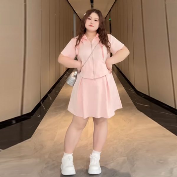 Plus-Size Slimming Two-Piece Set: Casual Sports Top & Skirt for Women, Sweet & Spicy Summer Outfit, Flattering Fit for Curvy Figures
