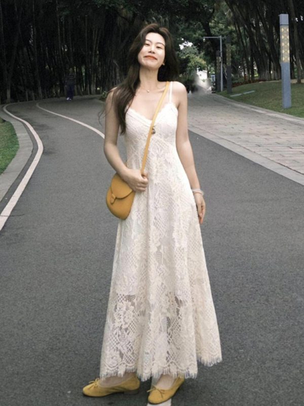 Plus-Size Slimming Two-Piece Summer Dress Cardigan Set with Elegant Jacquard Lace Camisole â€“ Perfect for Chic Casual Outings
