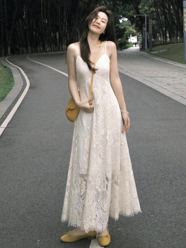 Plus-Size Slimming Two-Piece Summer Dress Cardigan Set with Elegant Jacquard Lace Camisole â€“ Perfect for Chic Casual Outings