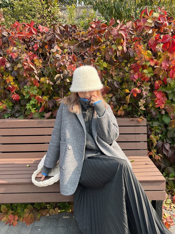 Plus Size Solid Color Midi Skirt for Autumn Winter - Thickened Pleated Warm Versatile Basic Style