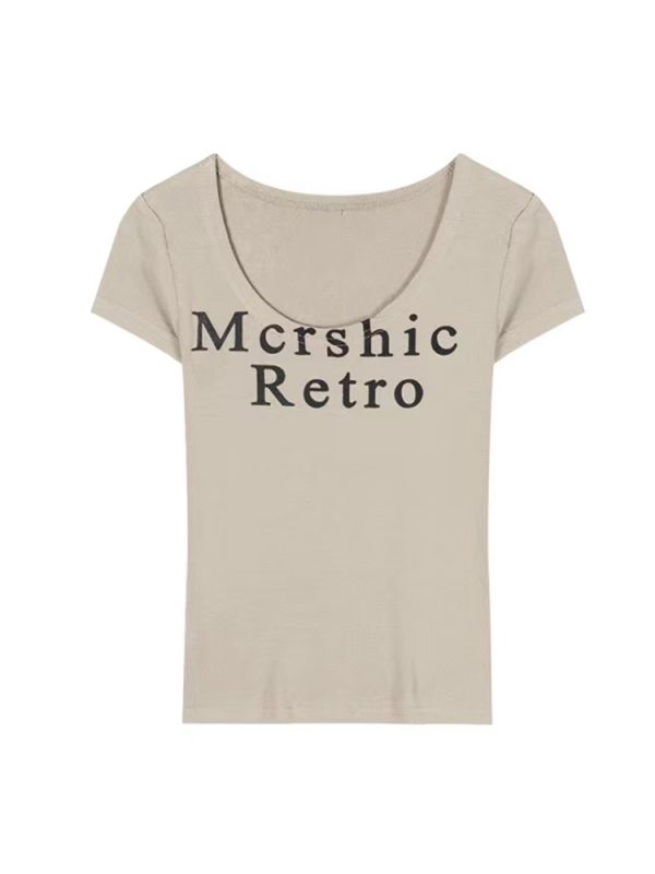 Plus-Size Spicy Girl U-Neck Short Sleeve T-Shirt for Women - Summer American Style, Slim Fit, Flattering Belly Design, Trendy Fashion