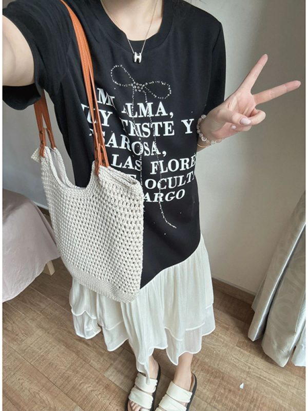 Plus Size Spliced Fake Two-Piece Dress for Women, Flattering Loose Fit, Stylish Design, Hides Belly, Perfect for Curvy Figures