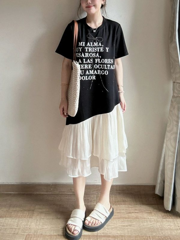 Plus Size Spliced Fake Two-Piece Dress for Women, Flattering Loose Fit, Stylish Design, Hides Belly, Perfect for Curvy Figures
