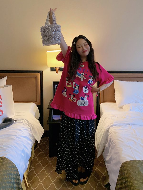 Plus Size Split Dot Midi Skirt for Women - Slimming Long Skirt for Summer 2025 - Casual Chic Style for Curvy Girls