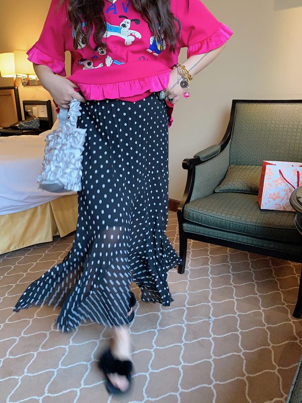 Plus Size Split Dot Midi Skirt for Women - Slimming Long Skirt for Summer 2025 - Casual Chic Style for Curvy Girls