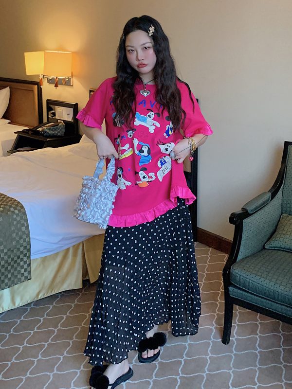Plus Size Split Dot Midi Skirt for Women - Slimming Long Skirt for Summer 2025 - Casual Chic Style for Curvy Girls