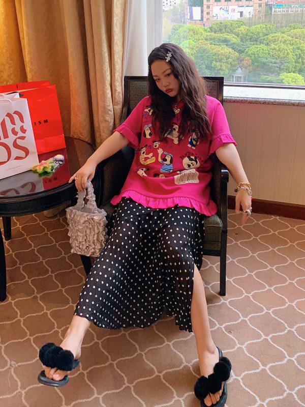 Plus Size Split Dot Midi Skirt for Women - Slimming Long Skirt for Summer 2025 - Casual Chic Style for Curvy Girls