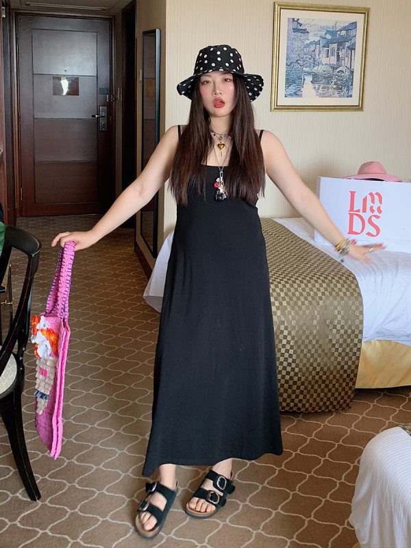 Plus Size Strap Dress for Women - 2025 New Summer Slimming Belly Covering Fashion, Ideal for Casual Outings and Y2K Style