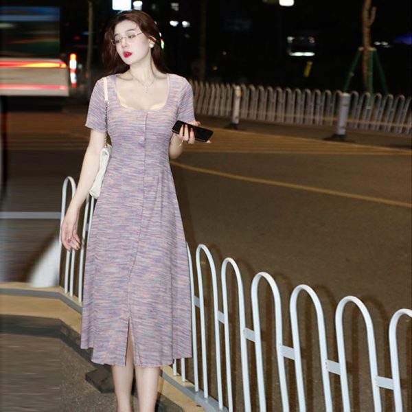 Plus-Size Striped Bodycon Dress for Summer, Square Neck, Flattering Fit, Dopamine Outfit, Perfect for Curvy Figures