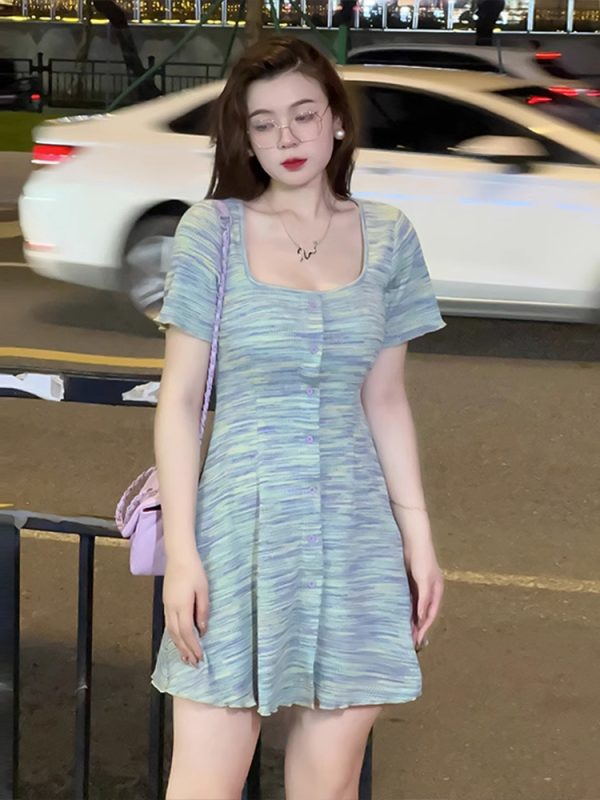 Plus-Size Striped Bodycon Dress for Summer, Square Neck, Flattering Fit, Dopamine Outfit, Perfect for Curvy Figures