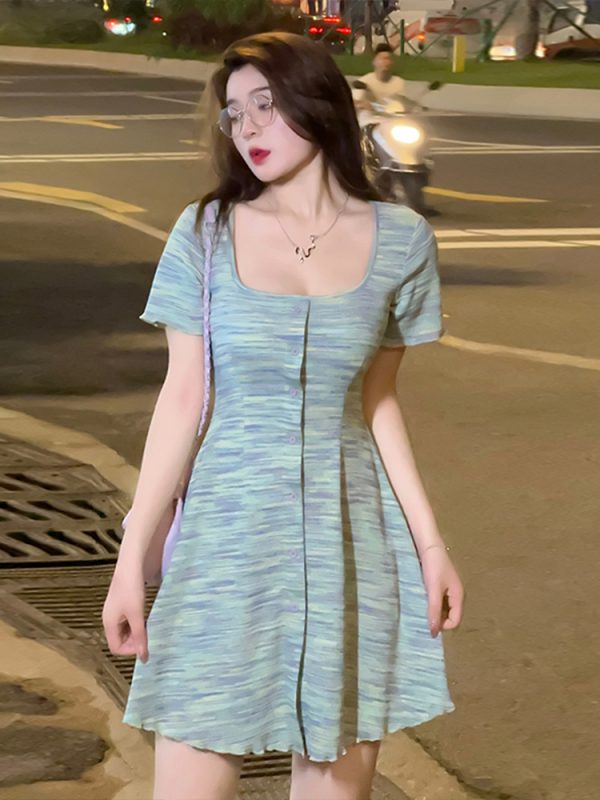 Plus-Size Striped Bodycon Dress for Summer, Square Neck, Flattering Fit, Dopamine Outfit, Perfect for Curvy Figures