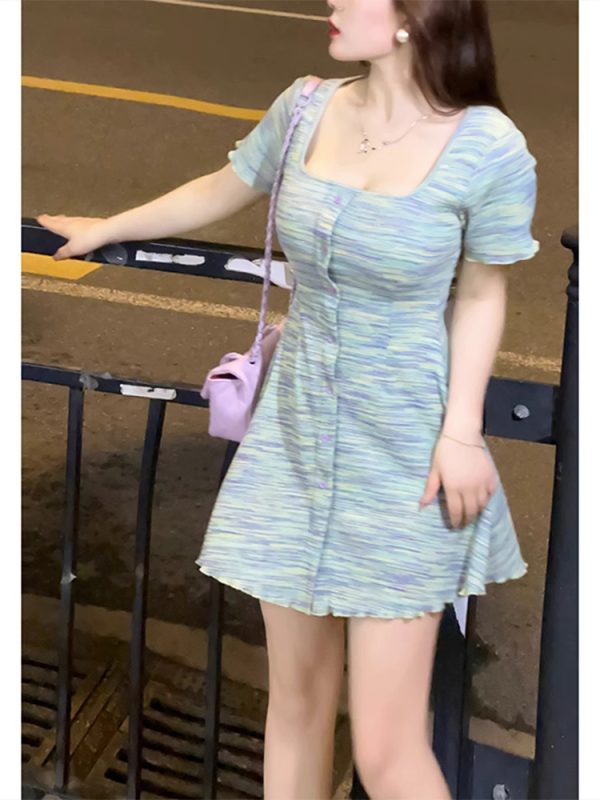 Plus-Size Striped Bodycon Dress for Summer, Square Neck, Flattering Fit, Dopamine Outfit, Perfect for Curvy Figures