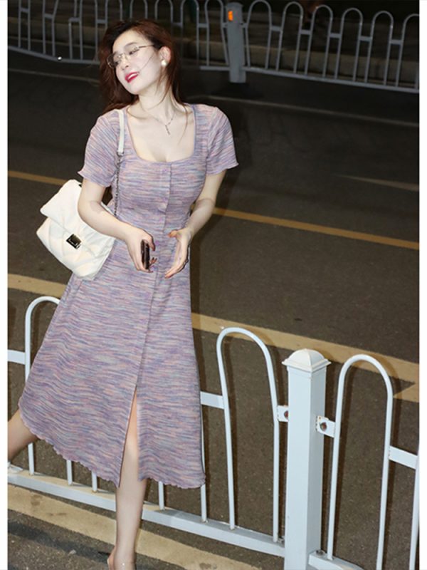 Plus-Size Striped Bodycon Dress for Summer, Square Neck, Flattering Fit, Dopamine Outfit, Perfect for Curvy Figures