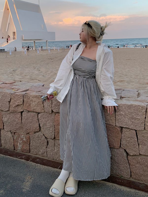 Plus Size Striped Strapless Dress for Curvy Figures - Gentle Temperament Beach Vacation Style, Super Stylish Summer Dress
