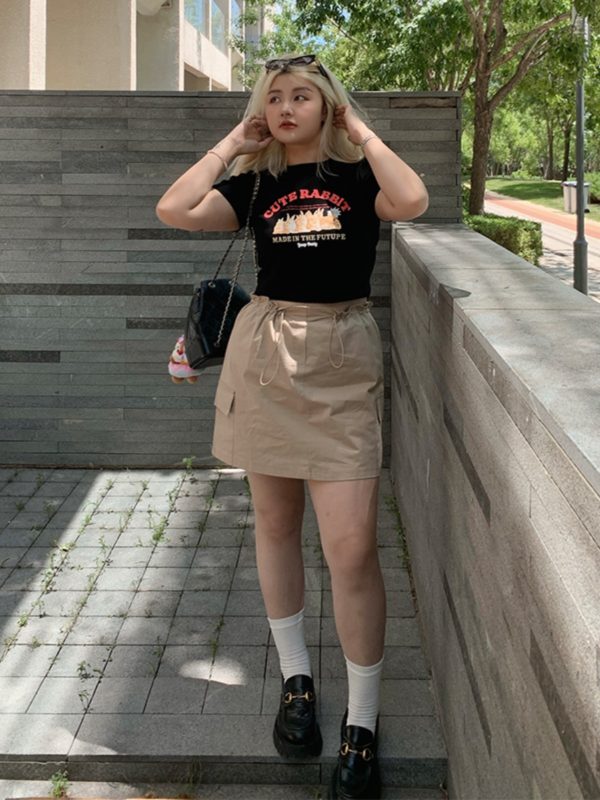 Plus Size Stylish Summer Anti-Exposure Tie-Up Short Skirt - Slimming Versatile Workwear for Effortless Y2K Fashion