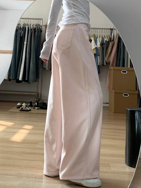 Plus-Size Summer Loose Wide-Leg Scythe Pants, Curved Blade Design, Pink Casual Trousers for a Relaxed Look