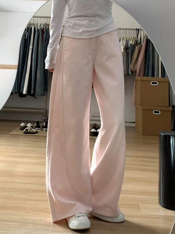 Plus-Size Summer Loose Wide-Leg Scythe Pants, Curved Blade Design, Pink Casual Trousers for a Relaxed Look