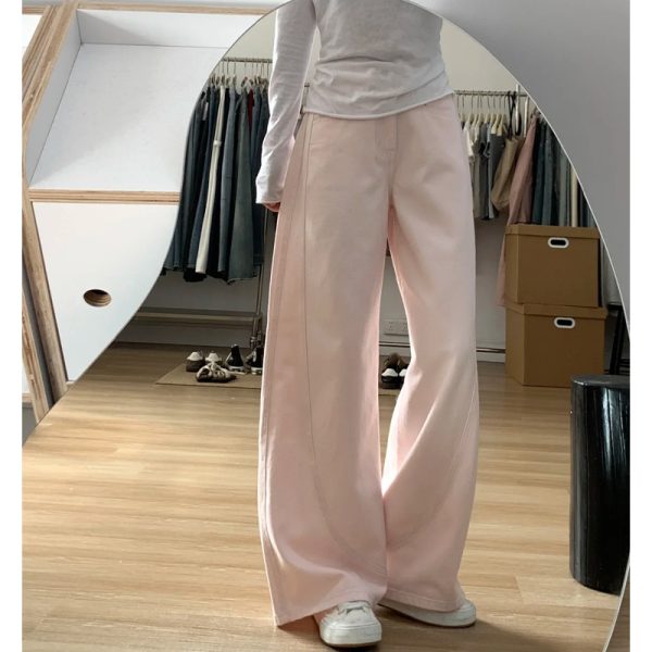 Plus-Size Summer Loose Wide-Leg Scythe Pants, Curved Blade Design, Pink Casual Trousers for a Relaxed Look