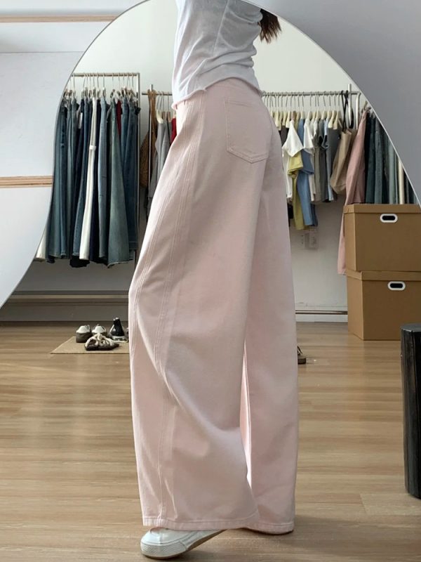 Plus-Size Summer Loose Wide-Leg Scythe Pants, Curved Blade Design, Pink Casual Trousers for a Relaxed Look