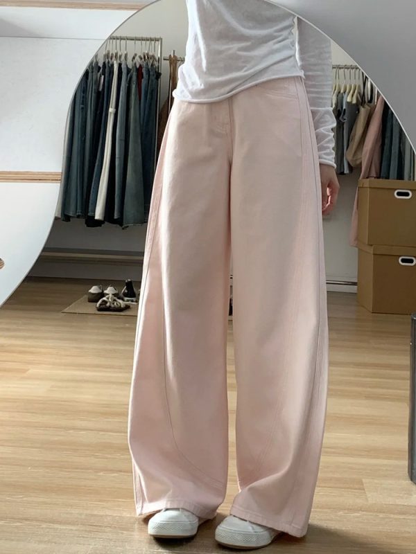 Plus-Size Summer Loose Wide-Leg Scythe Pants, Curved Blade Design, Pink Casual Trousers for a Relaxed Look