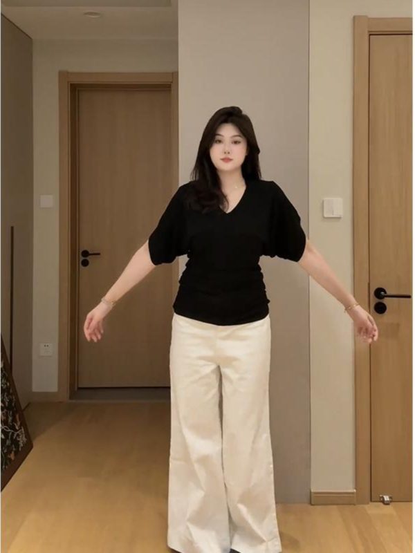 Plus-Size V-Neck Short Sleeve T-Shirt for Women, Flattering Batwing Sleeve Top, Unique Summer Style, Chic and Comfortable