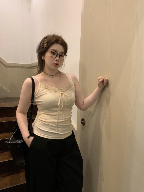 Plus Size White Lace Edge Layered Camisole Tank Top - Slightly Chubby Inner Layer, Perfect for Y2K and Korean Style Outfits