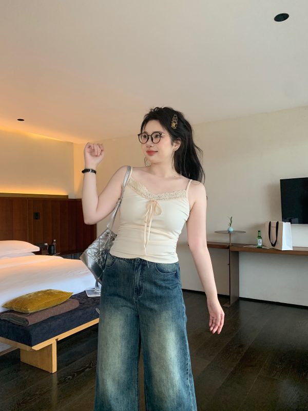 Plus Size White Lace Edge Layered Camisole Tank Top - Slightly Chubby Inner Layer, Perfect for Y2K and Korean Style Outfits