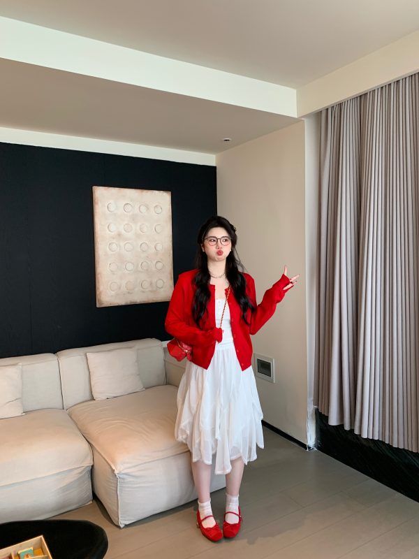 Plus-Size White Layered Chiffon Mesh Skirt, Irregular Hem, Manga-Style Sweet Bean Design, Trendy Korean Fashion