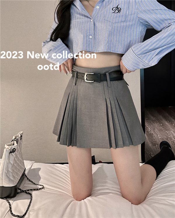 Plus-Size White Pleated A-Line Midi Skirt for Women - 2025 Summer Slimming High-Waisted Short Skirt, Trendy Fashion Essential